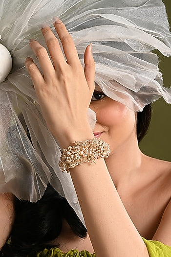 Gold Finish Freshwater Pearl Floral Bracelet