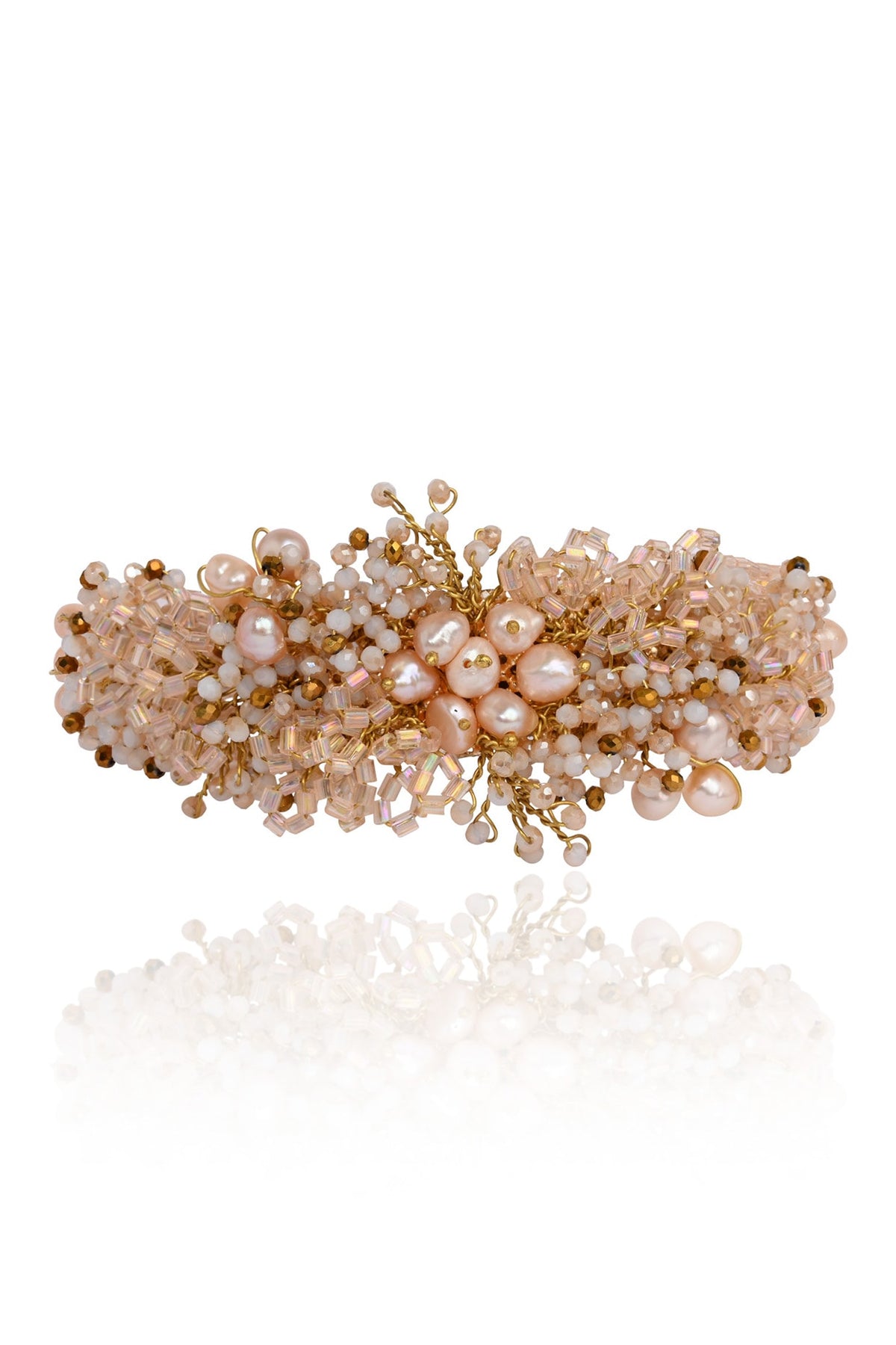 Gold Finish Freshwater Pearl Floral Bracelet