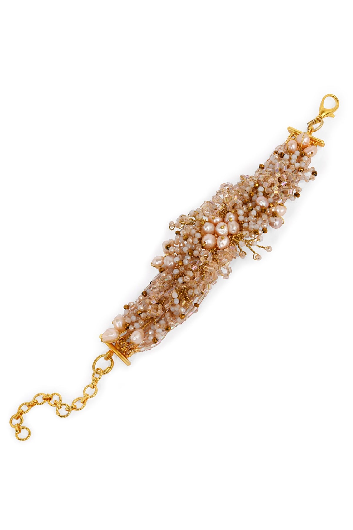 Gold Finish Freshwater Pearl Floral Bracelet
