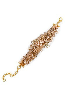 Gold Finish Freshwater Pearl Floral Bracelet