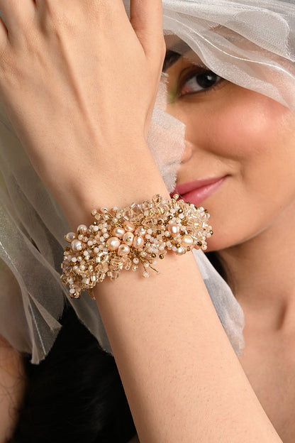 Gold Finish Freshwater Pearl Floral Bracelet