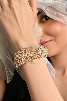 Gold Finish Freshwater Pearl Floral Bracelet