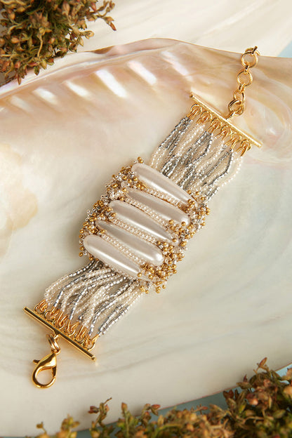 Gold Finish Shell Pearl Bracelet