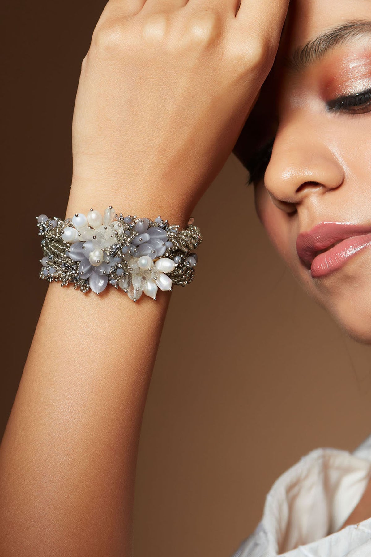 Grey & Off-White Beaded Bracelet