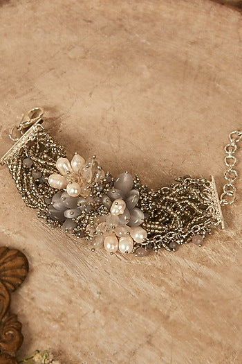 Grey & Off-White Beaded Bracelet