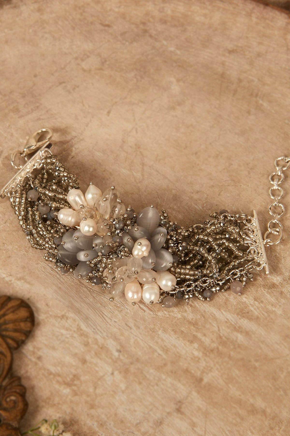 Grey & Off-White Beaded Bracelet