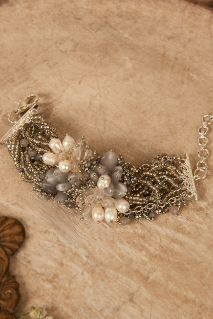 Grey & Off-White Beaded Bracelet