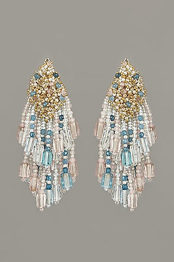 Gold Finish Beaded Long Earrings