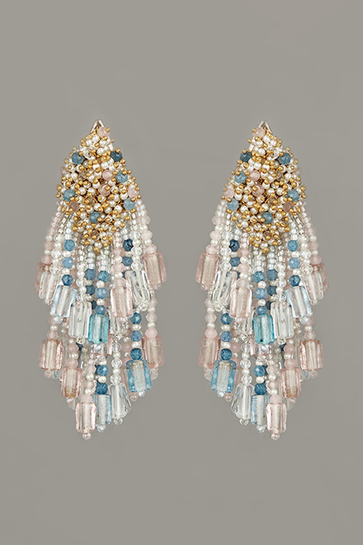 Gold Finish Beaded Long Earrings
