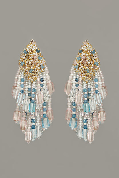 Gold Finish Beaded Long Earrings