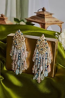 Gold Finish Beaded Long Earrings