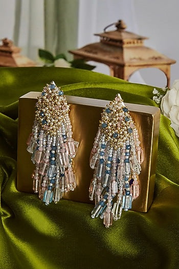 Gold Finish Beaded Long Earrings