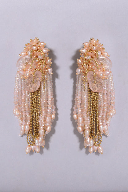 Gold Finish Pink Pearl Dangler Earrings