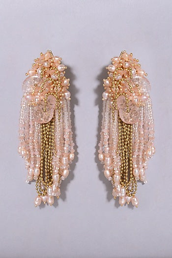 Gold Finish Pink Pearl Dangler Earrings
