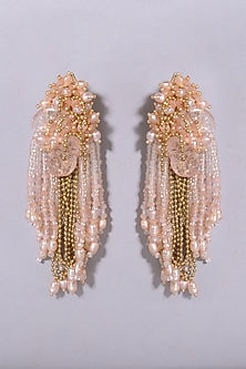 Gold Finish Pink Pearl Dangler Earrings