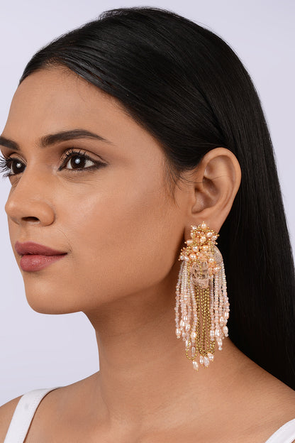 Gold Finish Pink Pearl Dangler Earrings