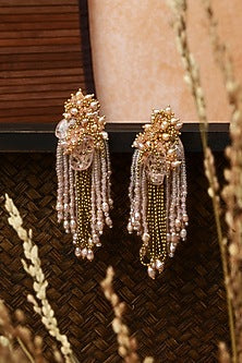 Gold Finish Pink Pearl Dangler Earrings