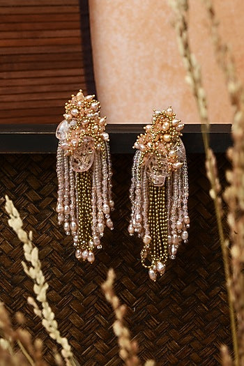 Gold Finish Pink Pearl Dangler Earrings