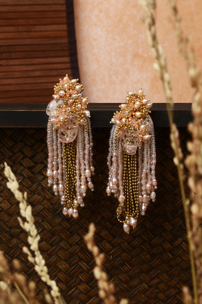 Gold Finish Pink Pearl Dangler Earrings