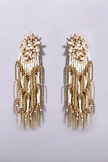 Gold Finish Gold & White Shell Pearl Dangler Earrings