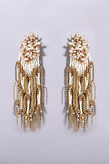 Gold Finish Gold & White Shell Pearl Dangler Earrings