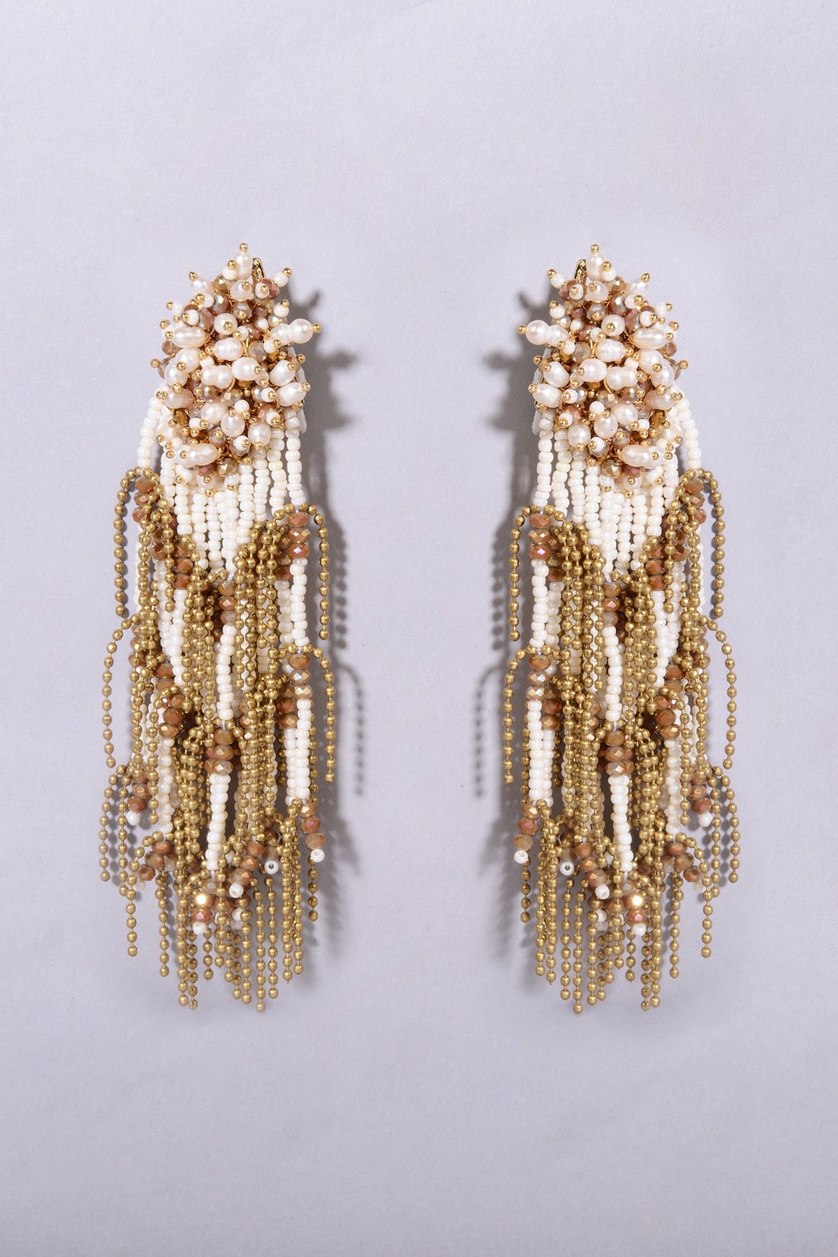 Gold Finish Gold & White Shell Pearl Dangler Earrings
