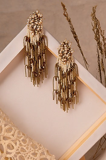 Gold Finish Gold & White Shell Pearl Dangler Earrings