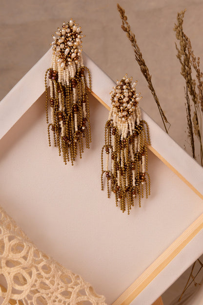 Gold Finish Gold & White Shell Pearl Dangler Earrings