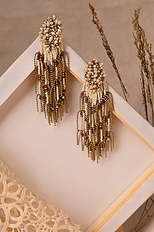 Gold Finish Gold & White Shell Pearl Dangler Earrings