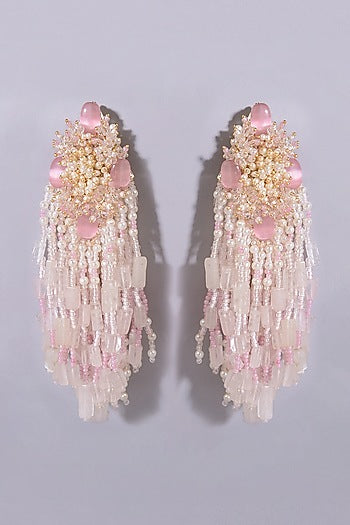 Gold Finish Baby Pink Stone Dangler Earrings
