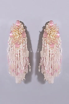 Gold Finish Baby Pink Stone Dangler Earrings
