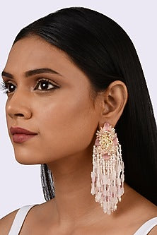 Gold Finish Baby Pink Stone Dangler Earrings