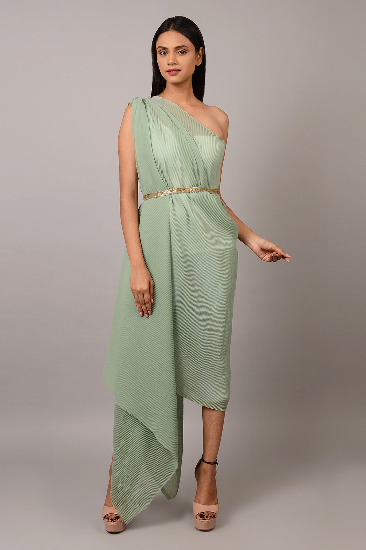 Silver Finish Waist Belt With Shell Pearls