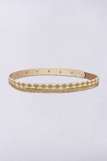 Gold Finish Handcrafted Belt With Shell Pearls