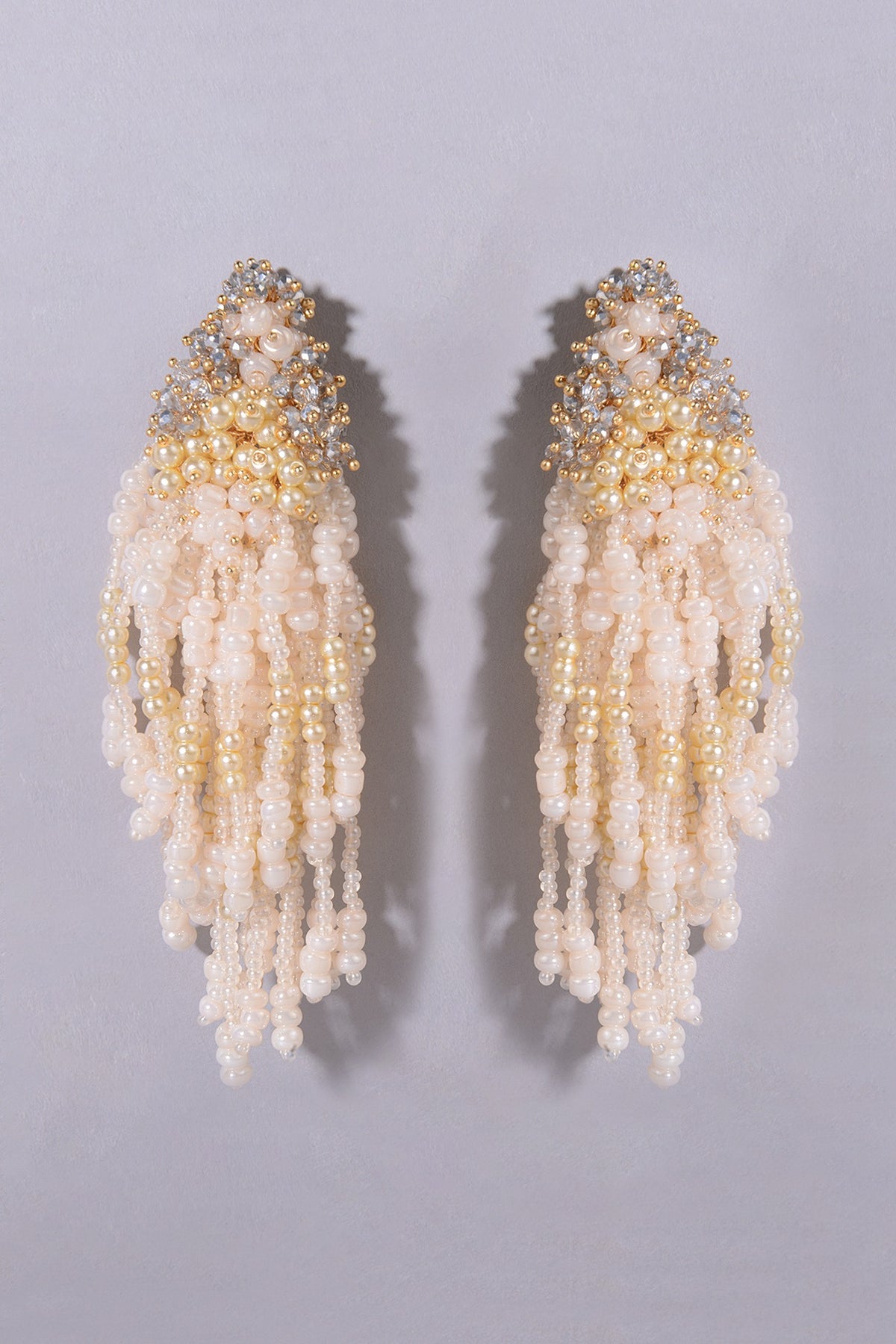 Gold Finish Peach & Beige Shell Pearl Handcrafted Dangler Earrings