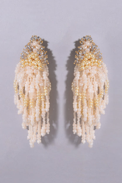 Gold Finish Peach & Beige Shell Pearl Handcrafted Dangler Earrings