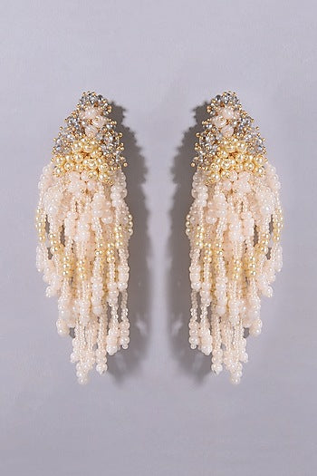 Gold Finish Peach & Beige Shell Pearl Handcrafted Dangler Earrings