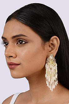 Gold Finish Peach & Beige Shell Pearl Handcrafted Dangler Earrings
