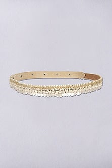White Finish Belt With Shell Pearls