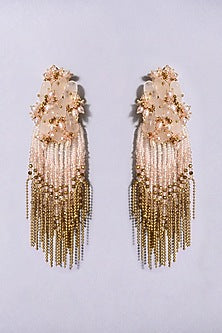 Gold Finish Crystal Pink Gemstone Dangler Earrings