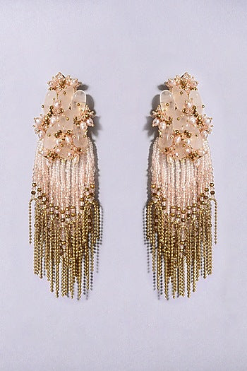 Gold Finish Crystal Pink Gemstone Dangler Earrings