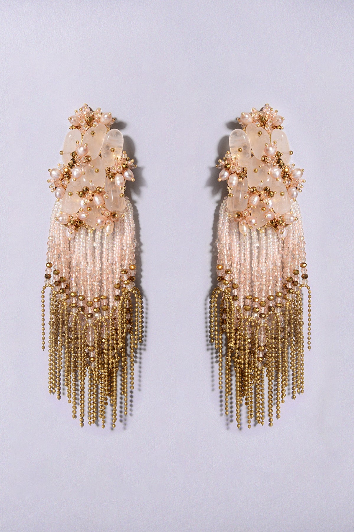 Gold Finish Crystal Pink Gemstone Dangler Earrings