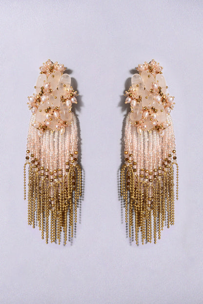 Gold Finish Crystal Pink Gemstone Dangler Earrings