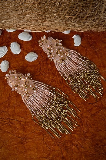 Gold Finish Crystal Pink Gemstone Dangler Earrings