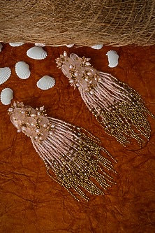 Gold Finish Crystal Pink Gemstone Dangler Earrings