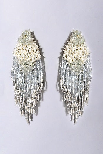 Gold Finish Grey Pearl & Glass Beaded Dangler Earrings
