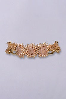 Gold Finish Dusty Pink Stone Choker Necklace