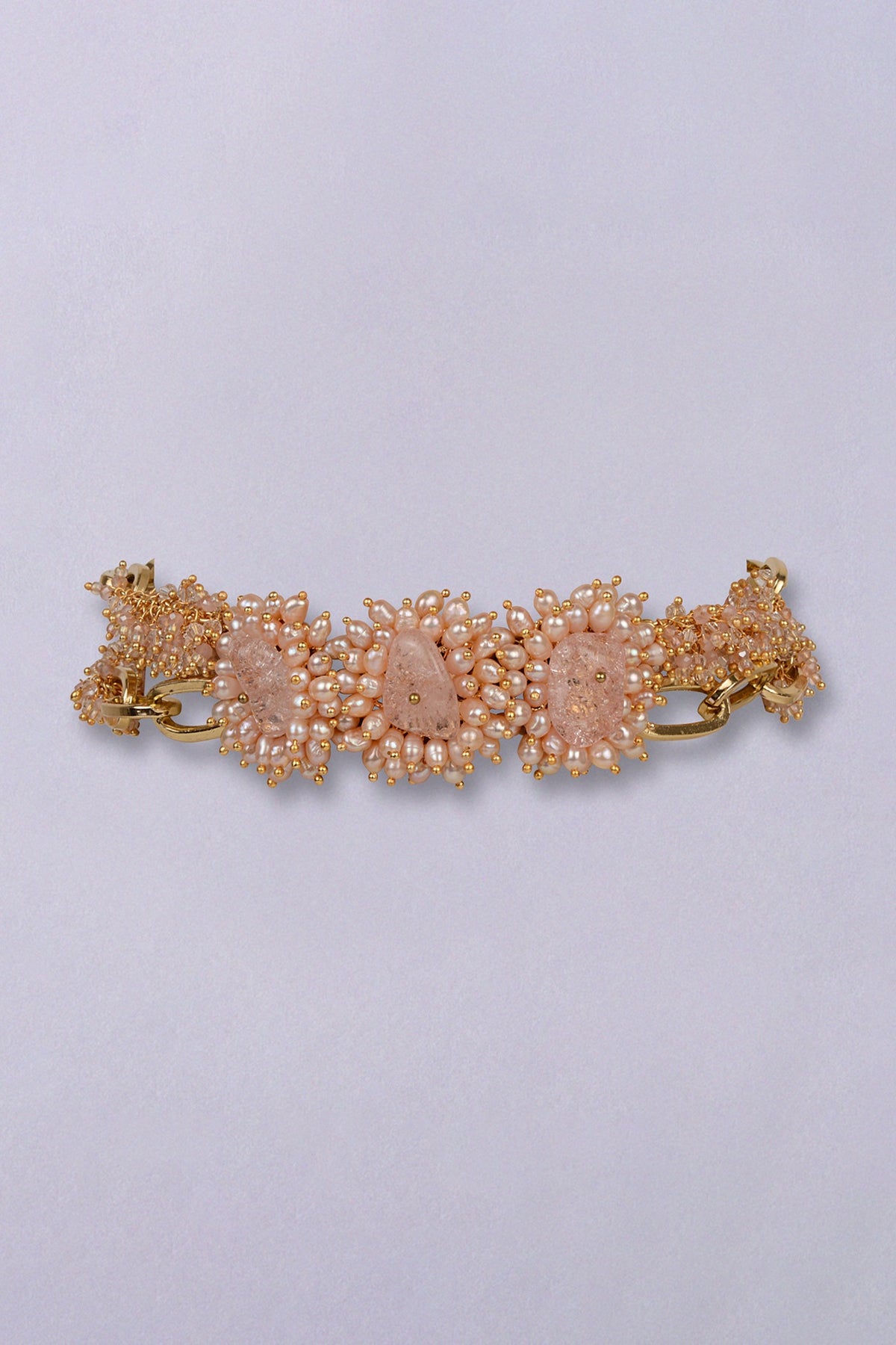 Gold Finish Dusty Pink Stone Choker Necklace