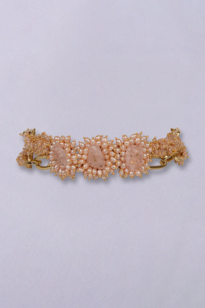 Gold Finish Dusty Pink Stone Choker Necklace