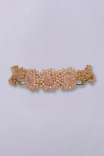 Gold Finish Dusty Pink Stone Choker Necklace